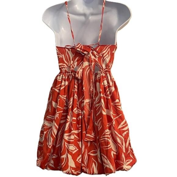 Band of the Free Elegant Red and White Leaf Print Mini Dress, XS - Picture 5 of 5